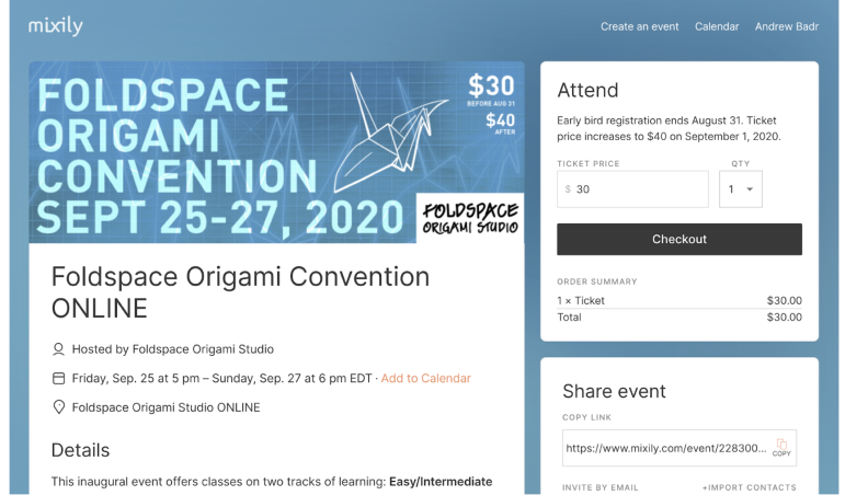 Example event landing page